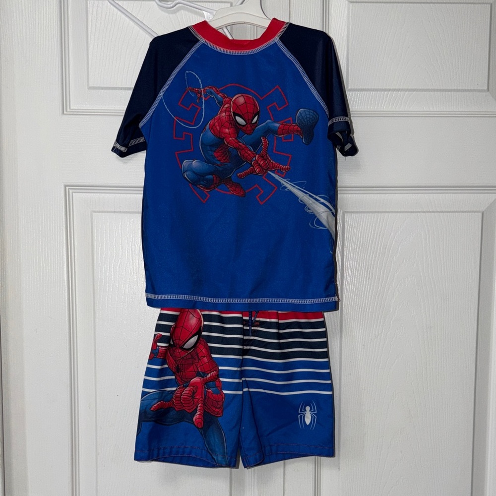 Marvel Kids Blue and Red Spider-Man Rash Guard Swim Set